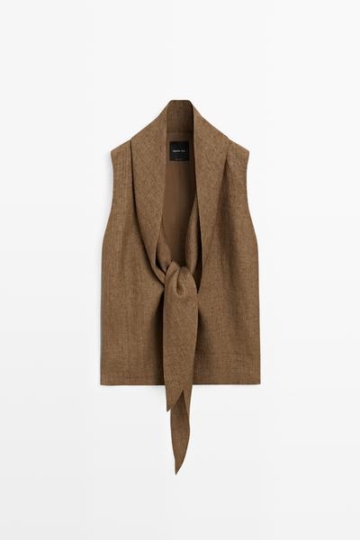 Massimo Dutti Жилет из 100% льна с деталями на завязках