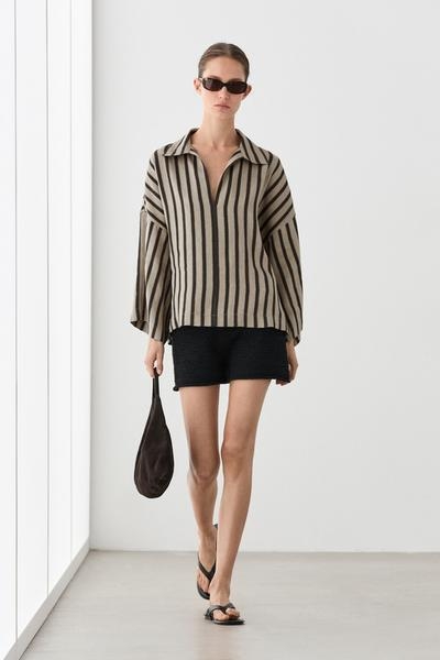 Massimo Dutti Рубашка в полоску с льняным наполнением и объемом купить с доставкой.