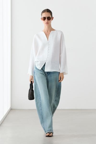Massimo Dutti Рубашка-овершерт из льняной смеси с пуговицами купить с доставкой.
