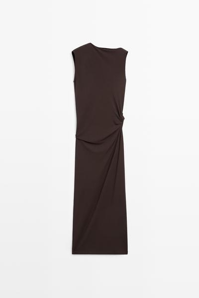 Massimo Dutti Асимметричное платье с рюшами до середины икры