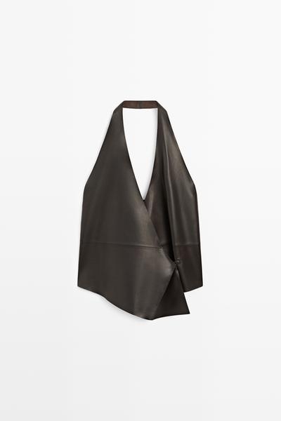Massimo Dutti Топ из овечьей кожи с отделкой из натуральной кожи NAPPA