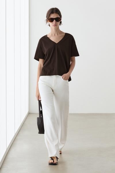 Massimo Dutti Футболка с укороченным свободным кроем и V-образным вырезом