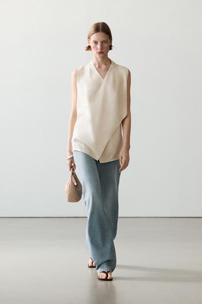 Massimo Dutti Топ из льняной смеси с кроссовером