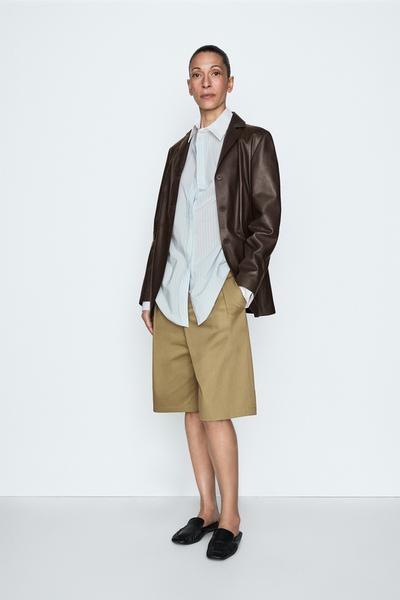 Massimo Dutti Кожаный блейзер с лацканами - STUDIO