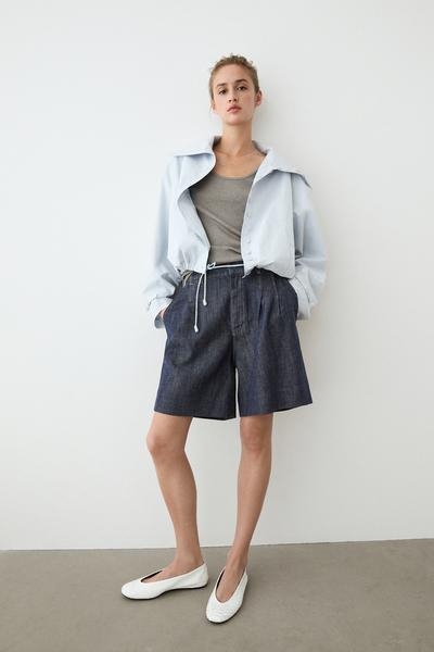 Massimo Dutti Джинсовые бермуды из хлопка с контрастной строчкой