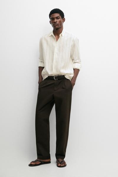 Massimo Dutti Рубашка в полоску из 100% льна