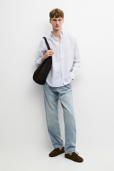 Massimo Dutti Рубашка в полоску из 100% льна