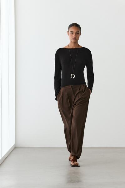 Massimo Dutti Свободный вязаный свитер с лодочкой купить с доставкой.