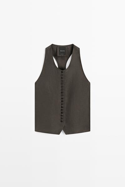 Massimo Dutti Жилет из 100% льна купить с доставкой.