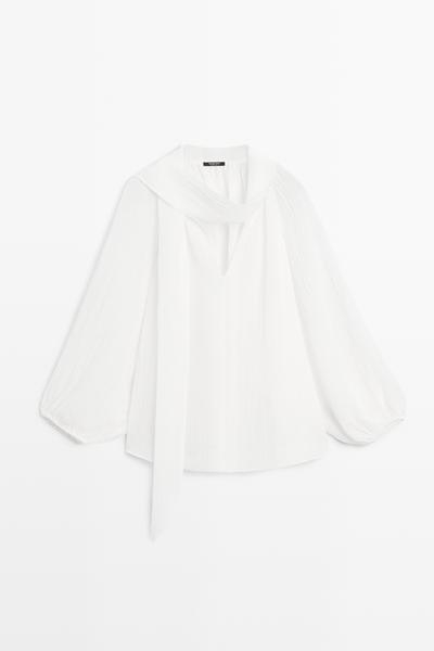 Massimo Dutti Свободная блузка с V-образным вырезом и поясом