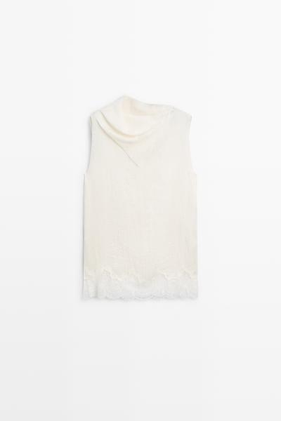 Massimo Dutti Топ с асимметричным воротником и кружевом