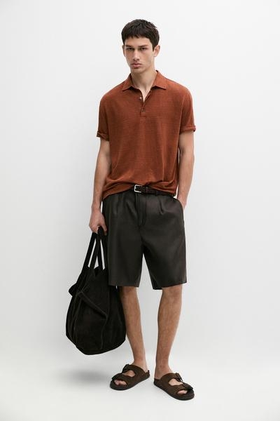Massimo Dutti Поло из 100% льна с короткими рукавами