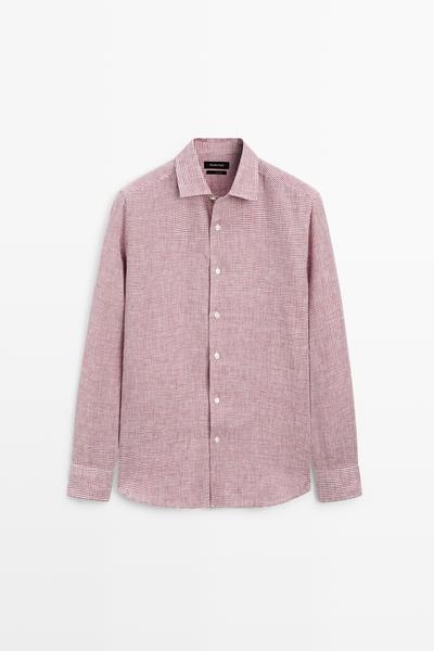 Massimo Dutti Рубашка регулярного кроя из 100% льна с микро-клетчатым узором купить с доставкой.