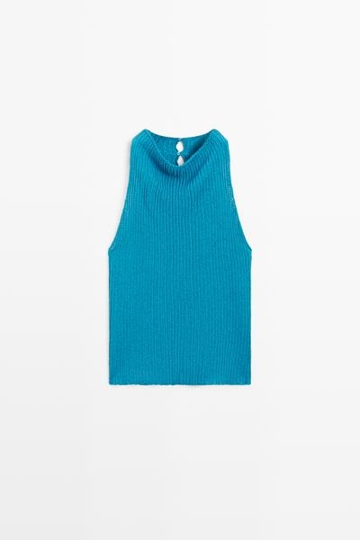 Massimo Dutti Вязаный льняной топ с пуговицами