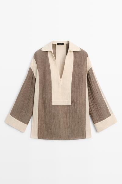 Massimo Dutti Свободная блузка из льняной смеси с фактурой