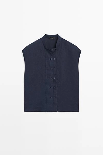 Massimo Dutti FLOWING 100% LINEN SHIRT WITH BUTTON DETAIL