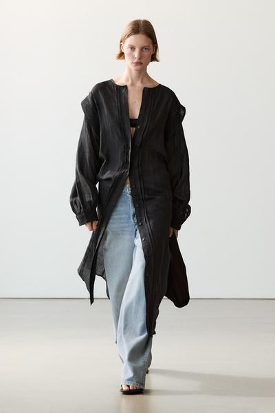 Massimo Dutti Платье миди с кружевными рукавами купить с доставкой.