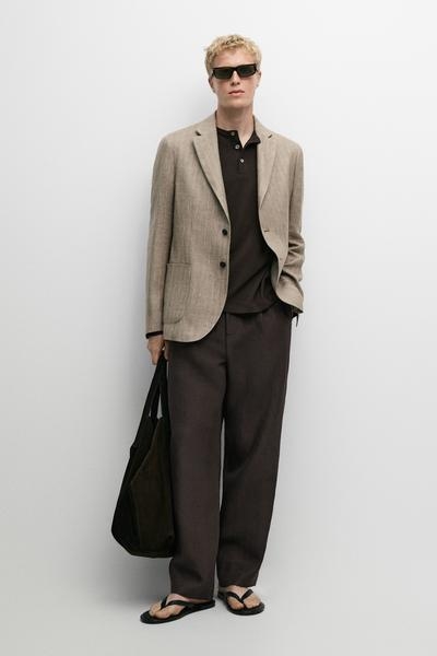 Massimo Dutti Пиджак из льна с рисунком косы и полосками