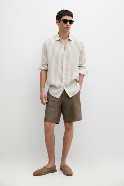 Massimo Dutti Рубашка с полосками из 100% льна с классическим кроем