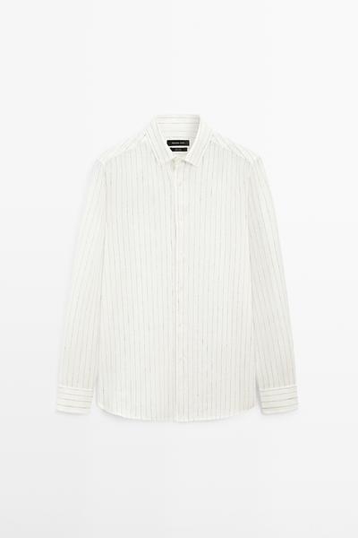 Massimo Dutti Рубашка с полосками из 100% льна с обычной посадкой