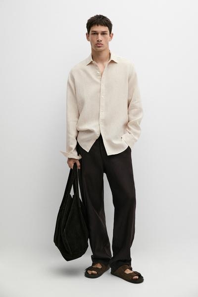 Massimo Dutti Рубашка из 100% льна с облегающим кроем и эффектом выцветшего цвета