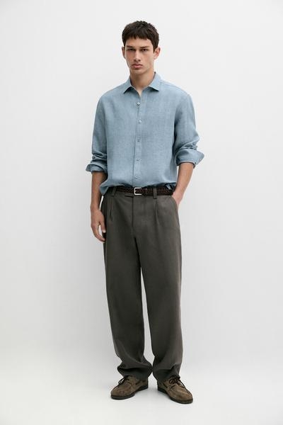 Massimo Dutti Рубашка из льна с регулярной посадкой и эффектом потертости купить с доставкой.