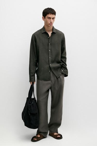 Massimo Dutti Рубашка REGULAR FIT из мерсеризованного 100% льна купить с доставкой.