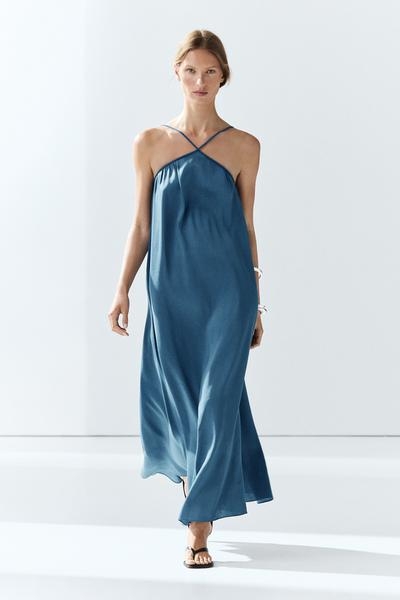 Massimo Dutti Длинное струящееся платье с перекрещенными бретелями