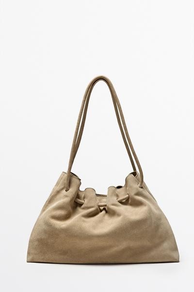 Massimo Dutti Сумка из замшевой кожи с эффектом сборок