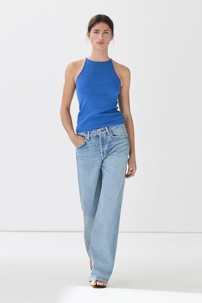 Massimo Dutti Топ с застёжкой на шее из хлопкового материала