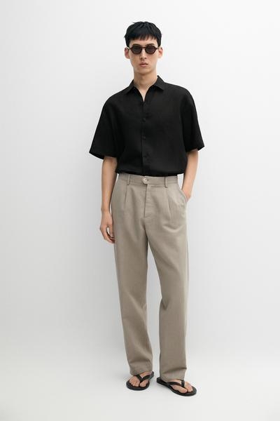 Massimo Dutti Рубашка с короткими рукавами из 100% льна REGULAR FIT
