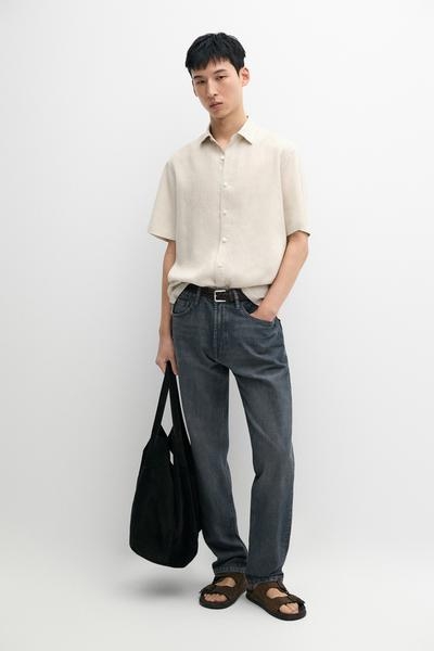 Massimo Dutti Рубашка с коротким рукавом из 100% льна REGULAR FIT