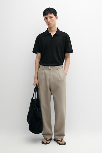 Massimo Dutti Поло с короткими рукавами из льна и хлопка