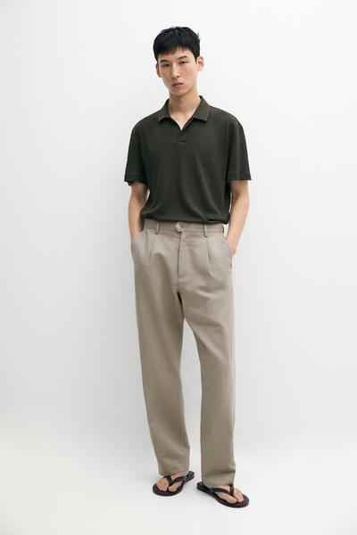 Massimo Dutti Поло из смеси льна и хлопка с короткими рукавами