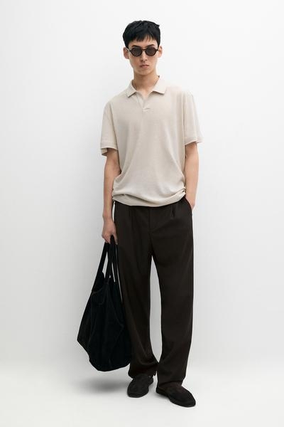 Massimo Dutti Поло с коротким рукавом из льна и хлопка