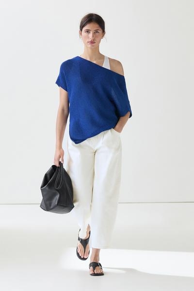 Massimo Dutti Асимметричная льняная футболка с короткими рукавами