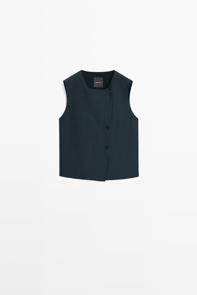 Massimo Dutti Асимметричный льняной жилет на пуговицах купить с доставкой.