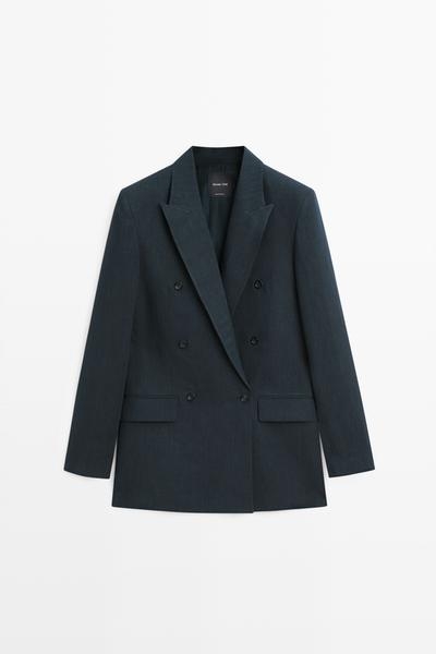 Massimo Dutti Двубортный блейзер из льняного меланжа