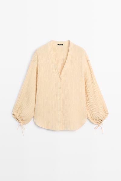 Massimo Dutti Блузка из плиссированной льняной ткани