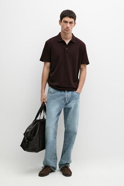 Massimo Dutti Поло с V-образным вырезом из хлопкового трикотажа