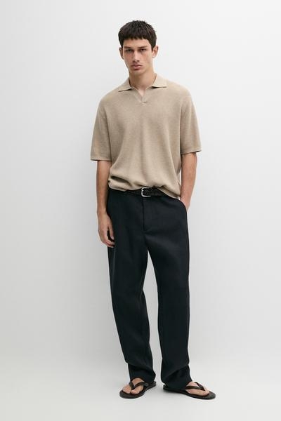 Massimo Dutti Поло с V-образным вырезом из хлопкового трикотажа купить с доставкой.
