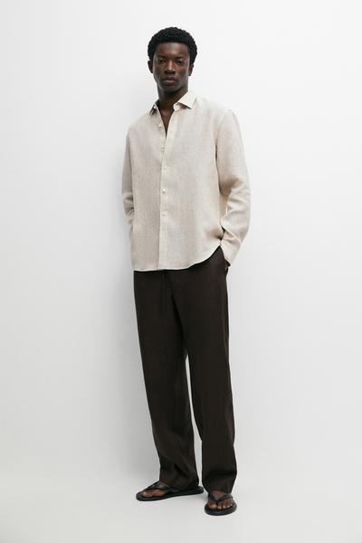 Massimo Dutti Рубашка прямого кроя в полоску из 100% льна купить с доставкой.