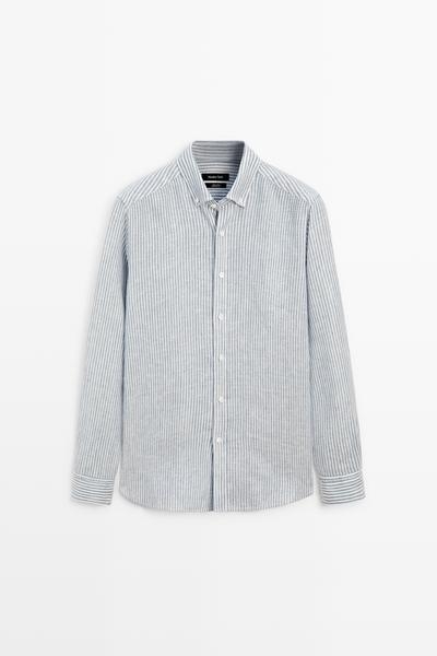 Massimo Dutti Рубашка в полоску из 100% льна