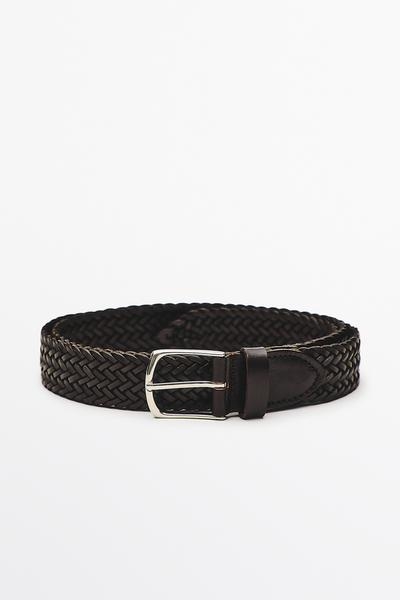 Massimo Dutti Плетёный пояс из кожи наппа купить с доставкой.