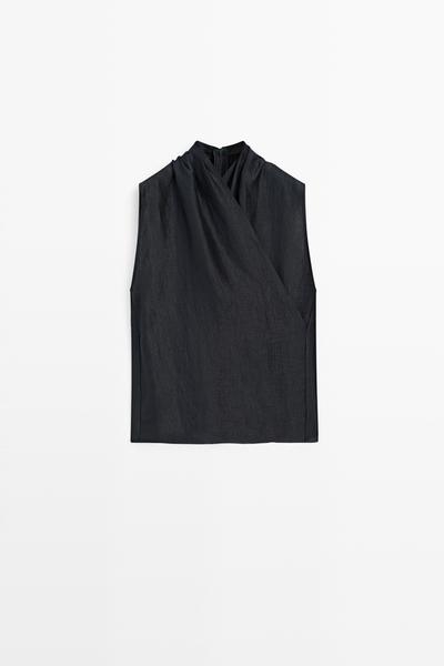 Massimo Dutti Топ с запахом без рукавов из льняной смеси