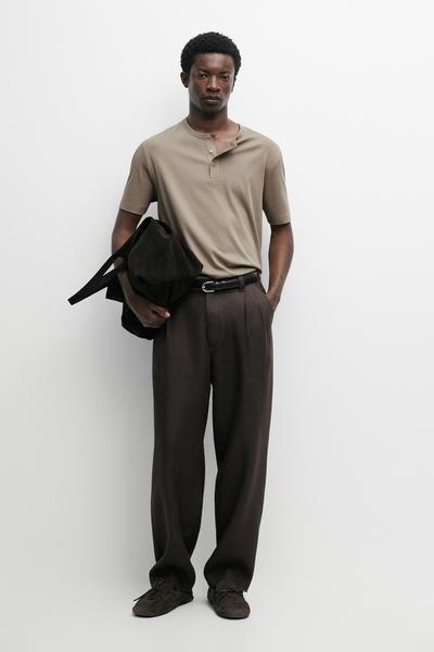 Massimo Dutti Футболка-хенли из 100% хлопка купить с доставкой.