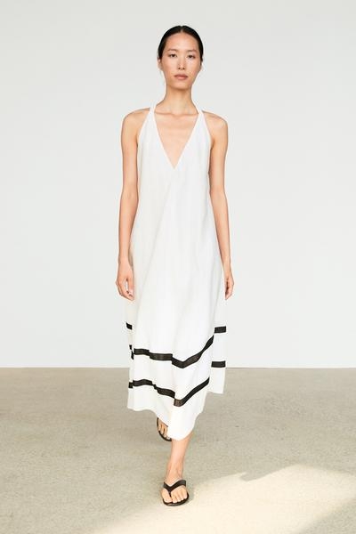 Massimo Dutti Платье миди из льняной смеси с контрастной полоской