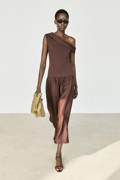 Massimo Dutti Миди-платье с открытым плечом
