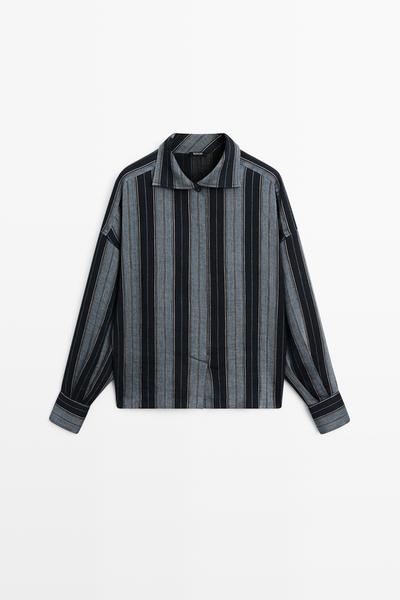 Massimo Dutti Полосатая свободная рубашка из хлопка и льна