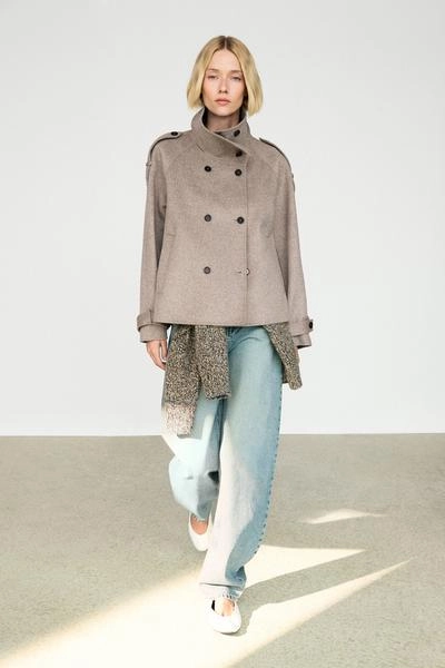 Cropped button detail trench coat
